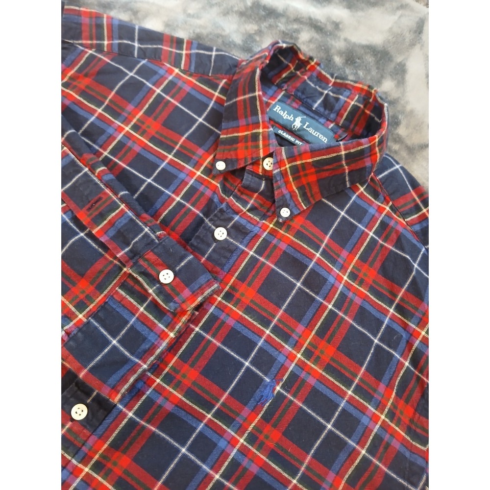 Ralph‎ Lauren Button Down Shirt Womens Youth Long  Sleeve Plaid Check SZ   LARGE